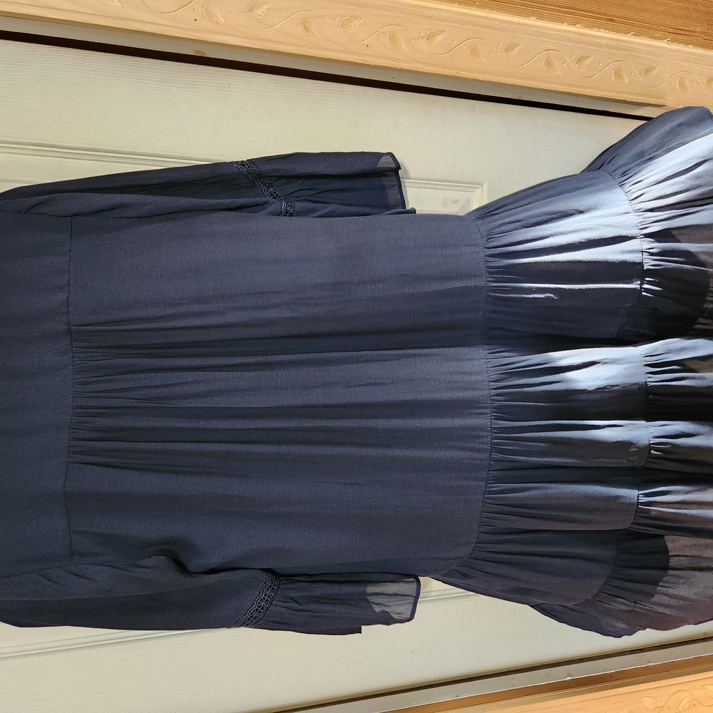 LOFT Blue 3/4 Sleeve Pleated Ruffled Dress - Picture 7 of 8